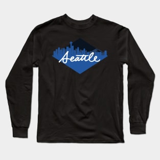 Seattle Skyline Blue Cursive Long Sleeve T-Shirt